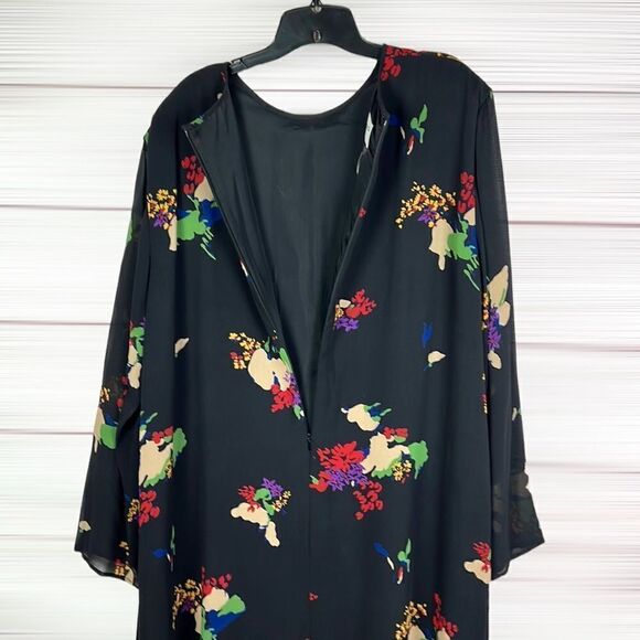 Evan Picone Vintage Silk Layered Black Shift Dress Midi, Sheer Sleeves size 20W - Picture 10 of 15